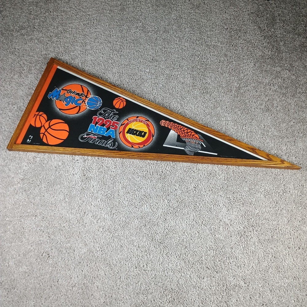 VTG 1995 NBA Finals Pennant Framed Houston Rockets vs Orlando Magic Felt 30"